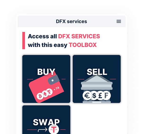 DFX Krypto Exchange Oberfläche